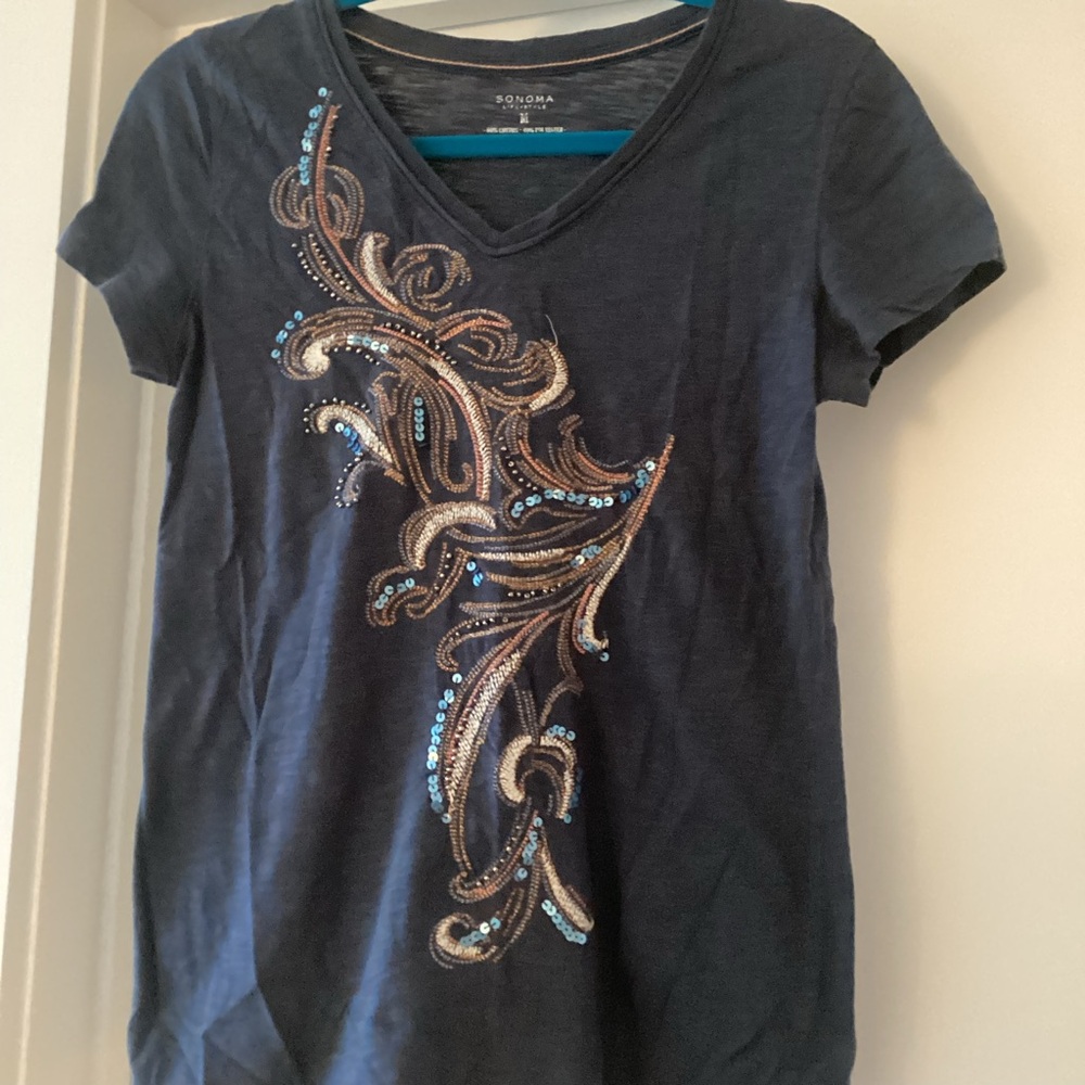 Navy Embellished Women's Top